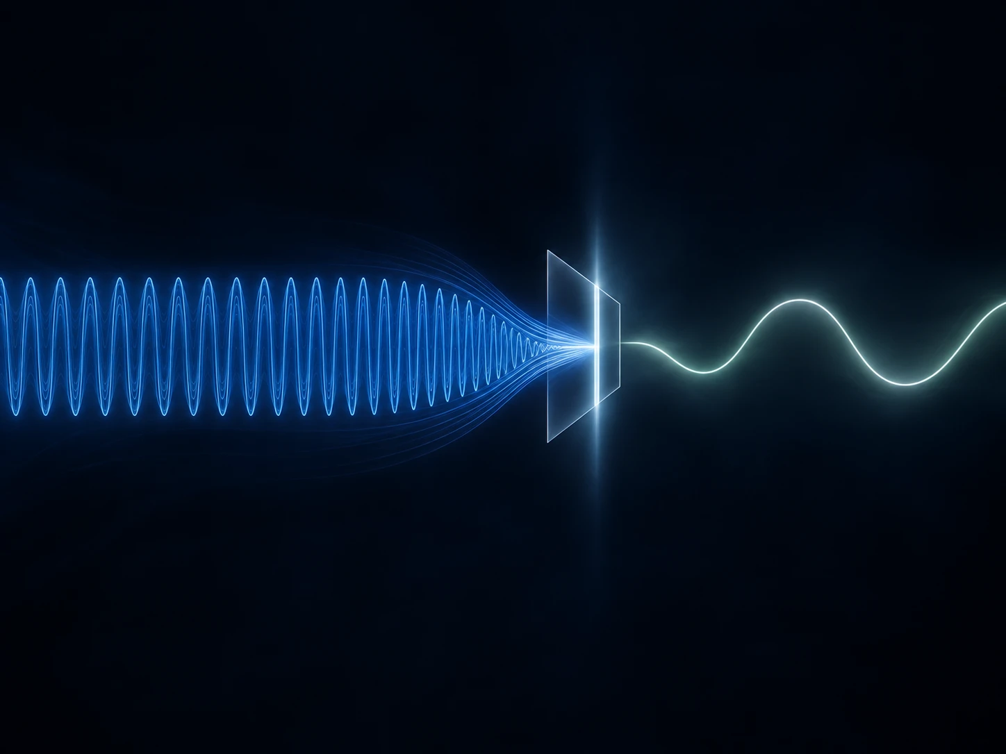 Illustration of a radio-frequency wave entering an analogue circuit and producing a lower-frequency residual.