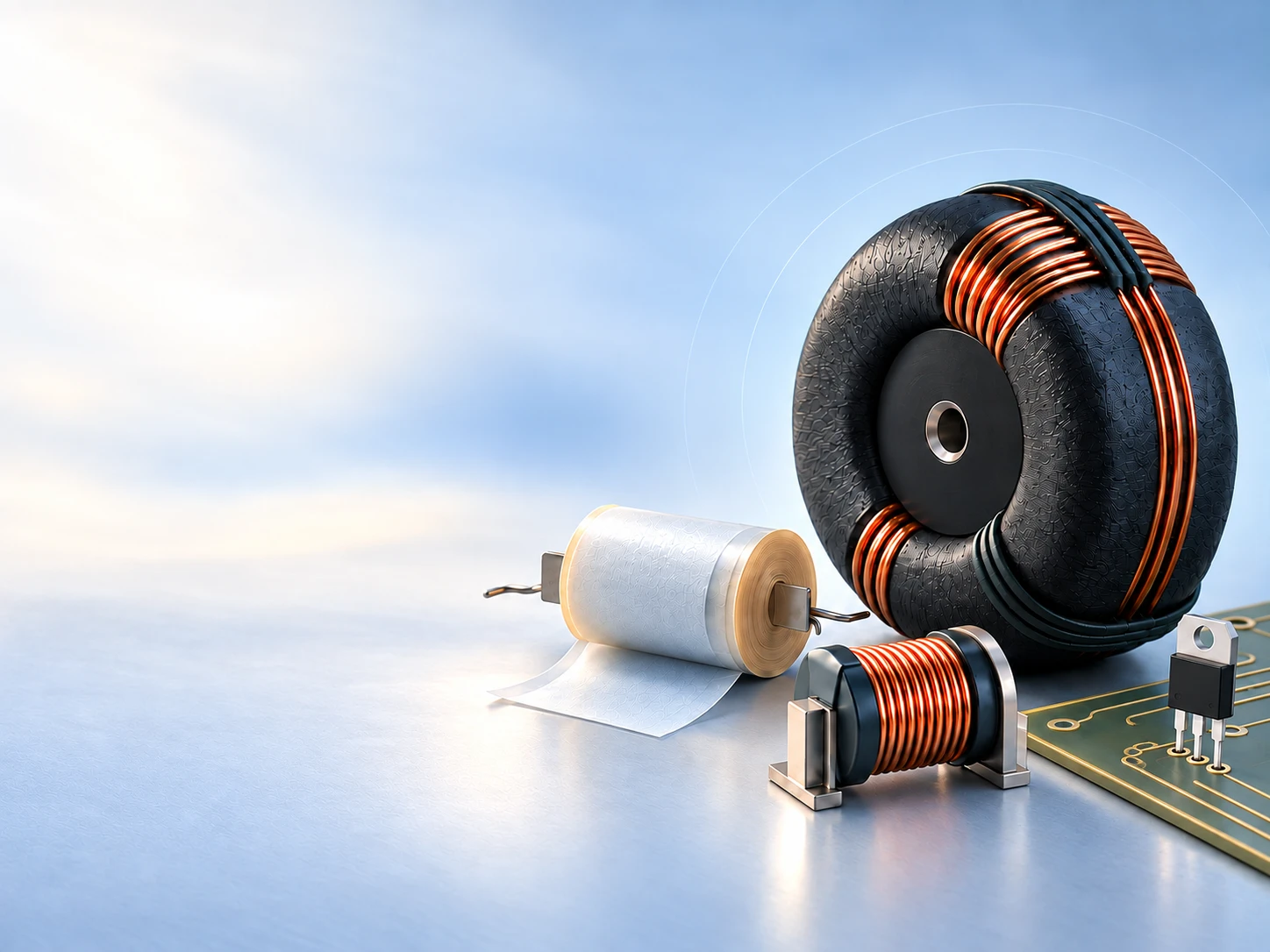 abstract-image-showing-electronic-components Abstract close view of audio-system components with subtle field lines, illustrating their electrical and physical interaction.