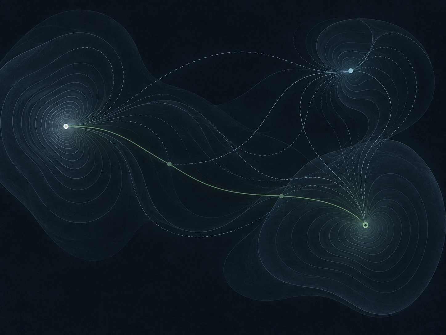 quiescent-physics-of-quiet-energy-field-hero Abstract illustration of high-frequency energy fields and signal paths through a connected audio system