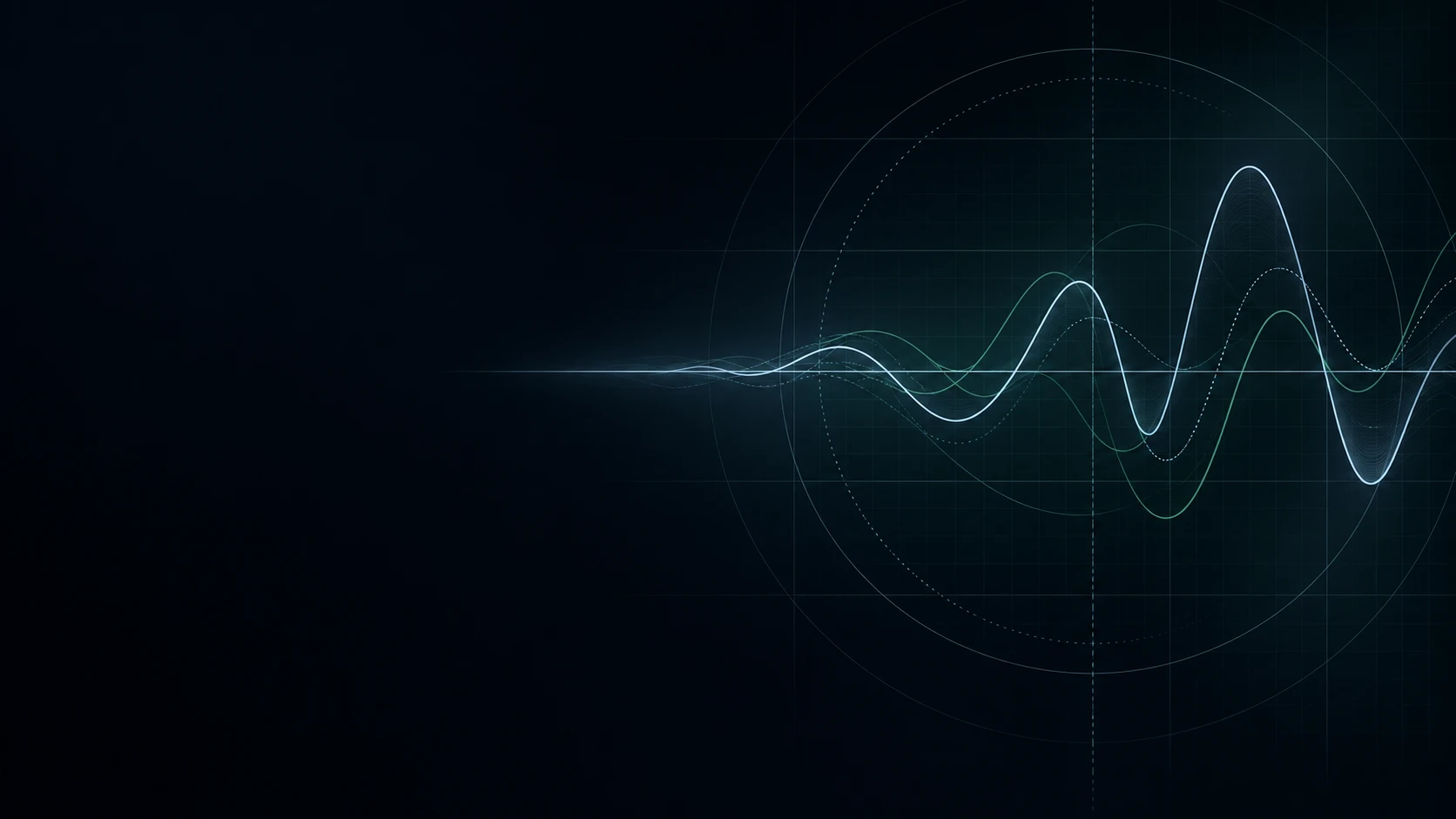 Abstract pale-blue and green signal traces in a dark measurement field
