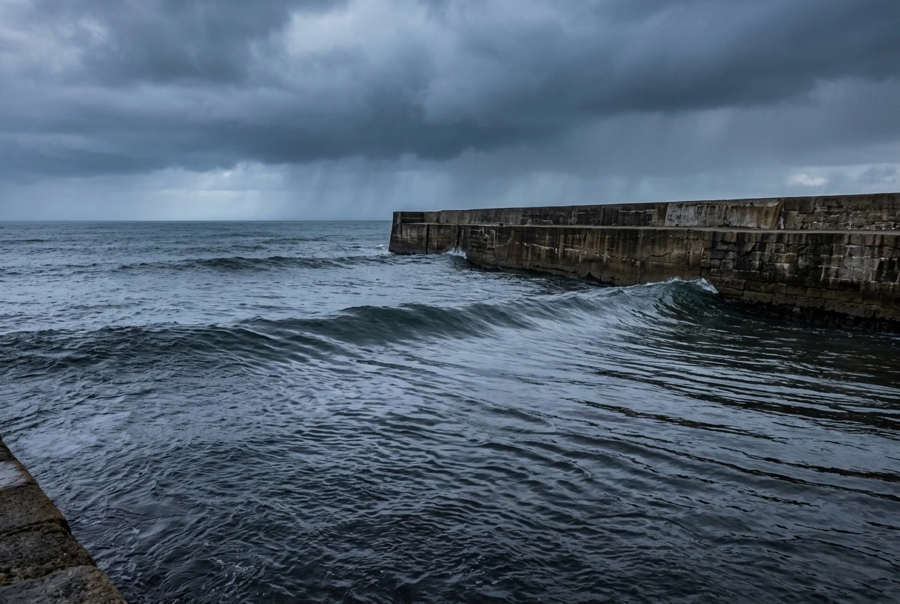 waves-coming-in-towards-a-harbour-wall Waves coming ashore and reflecting back into the sea, illustrating the return-loss metaphor.